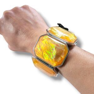 Opal Piedra Pulsera | NWT Vibrant Silver/Orange Chunky Stretch Bracelet
